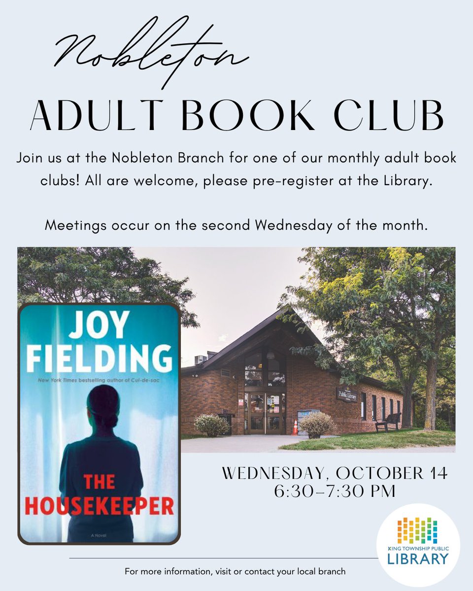 KingLibraries's tweet photo. Check out what our Branch Adult Book Clubs are reading in October and join us. 📚

Are you interested in joining? Ask our friendly staff how to sign up! ✨

#AdultBookClubs #KingLibraries #KingTownship https://t.co/hClnEHpQKA