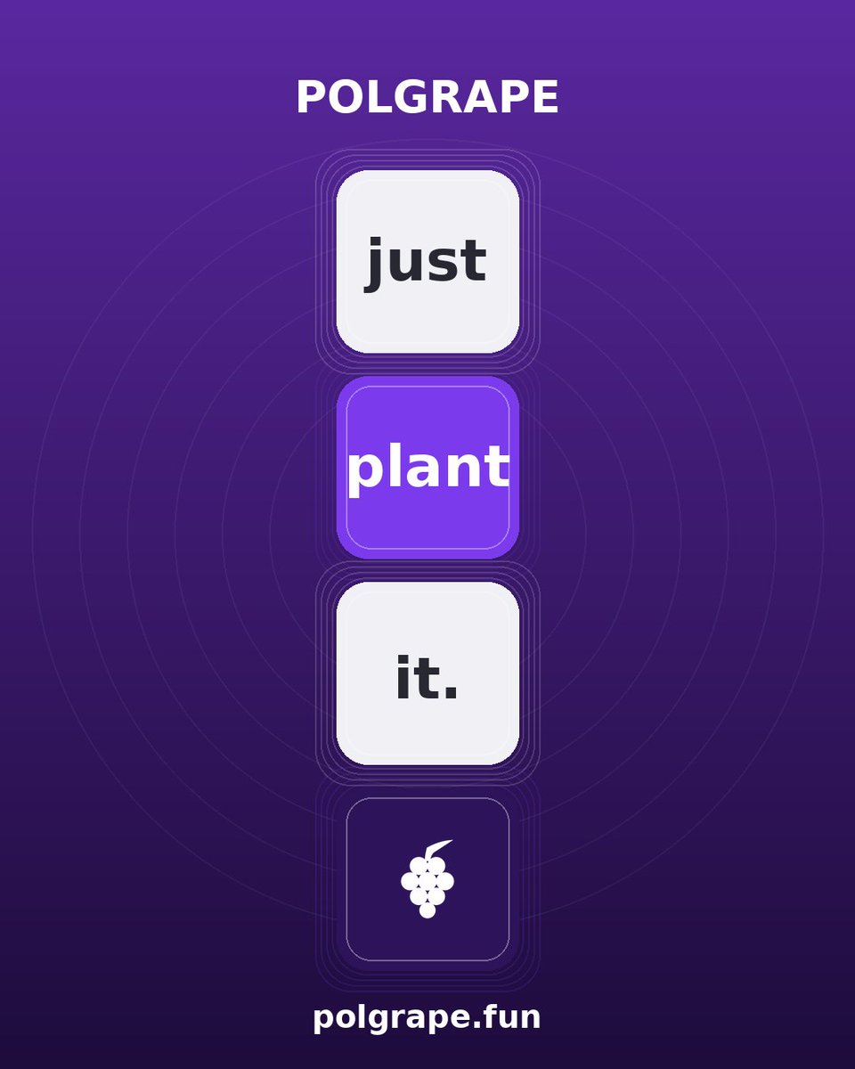 Polgrapefun's tweet photo. just plant it. 🍇

Your memecoin idea deserves to grow. Launch it on Polgrape in seconds — the first 100 launches are FREE.

https://t.co/Jt8nZQMzXn

#Polgrape #PMF #Polygon https://t.co/CtmRPIXiXP