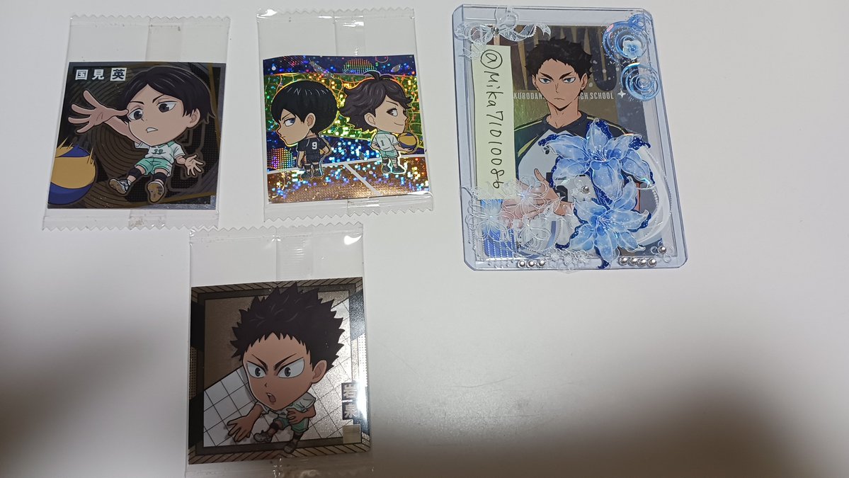 Mika71010086's tweet photo. 【交換】にふぉるめーしょん ハイキュー!! シールウエハースvol.2

譲:岩泉・国見・影山＆及川

求:赤葦・月島・孤爪

岩泉含む方優先ですがお気軽に〜
郵送希望(ミニレター希望です)

よろしくお願い致します🌼.* https://t.co/GM0k5TwT5V