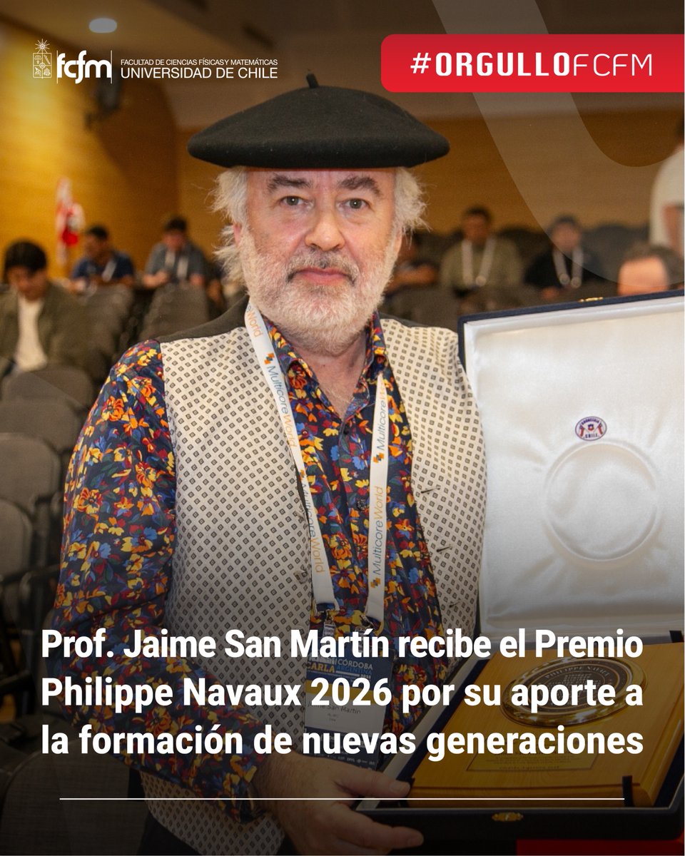 UChile_Beauchef's tweet photo. #OrgulloFCFM Jaime San Martín recibe el Premio Philippe Navaux 2026
El académico FCFM y Premio Nacional de Ciencias Exactas 2023 fue distinguido por SCALAC por su aporte a la formación de nuevas generaciones en computación avanzada en A. Latina y el Caribe
https://t.co/G0CuS2ON2Y https://t.co/Skg1d8P9S3