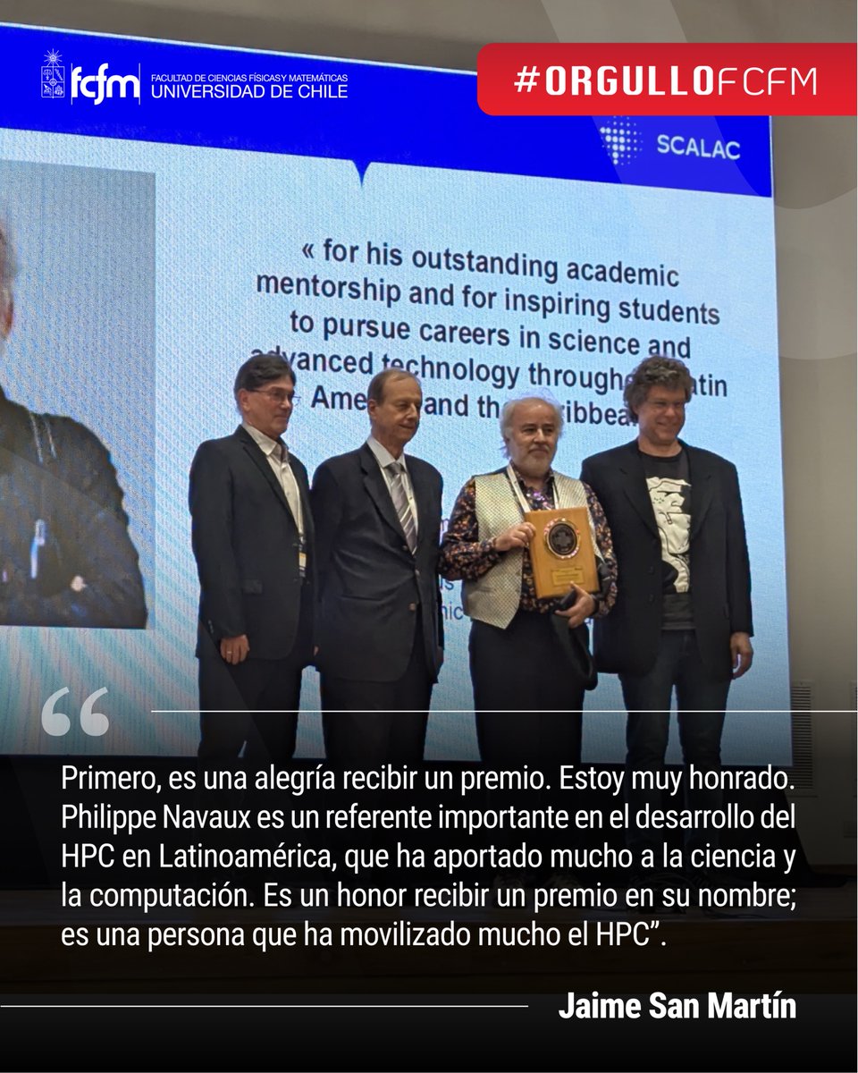 UChile_Beauchef's tweet photo. #OrgulloFCFM Jaime San Martín recibe el Premio Philippe Navaux 2026
El académico FCFM y Premio Nacional de Ciencias Exactas 2023 fue distinguido por SCALAC por su aporte a la formación de nuevas generaciones en computación avanzada en A. Latina y el Caribe
https://t.co/G0CuS2ON2Y https://t.co/Skg1d8P9S3