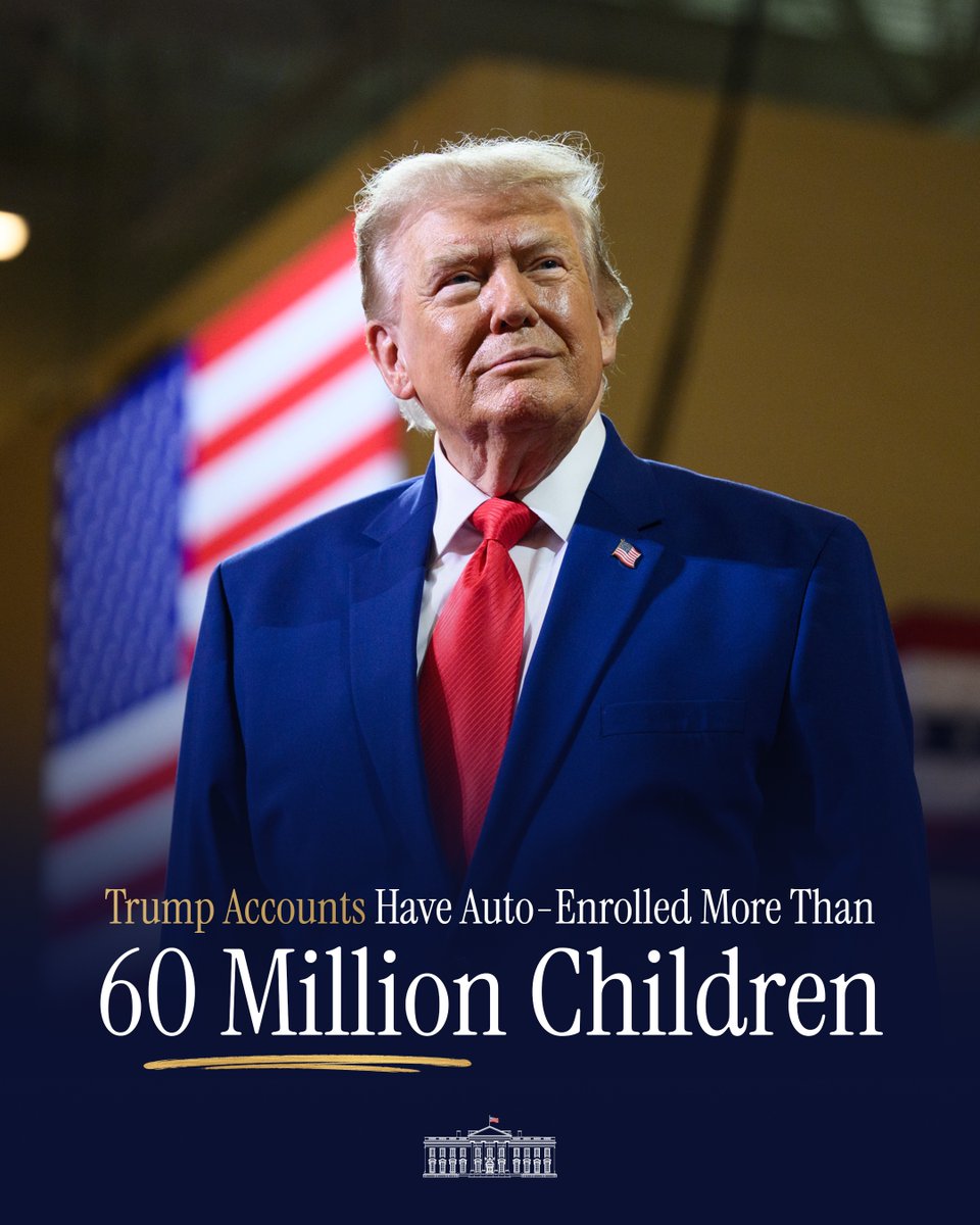WhiteHouse's tweet photo. Sixty million American children are now set up for success. America's next generation is getting financial stake in our future thanks to President Trump.

https://t.co/rSwZweyPJJ 🇺🇸 https://t.co/ptBiWB2E8Z