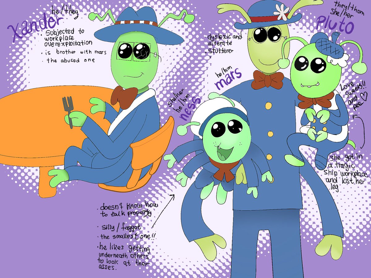 ticketfares's tweet photo. "hi ticketfares! I love your art, could we get all the Martians names + other info? im really curious !" ->  we are all brothers https://t.co/8gLYrgxLYn https://t.co/1tUFxwUlPx
