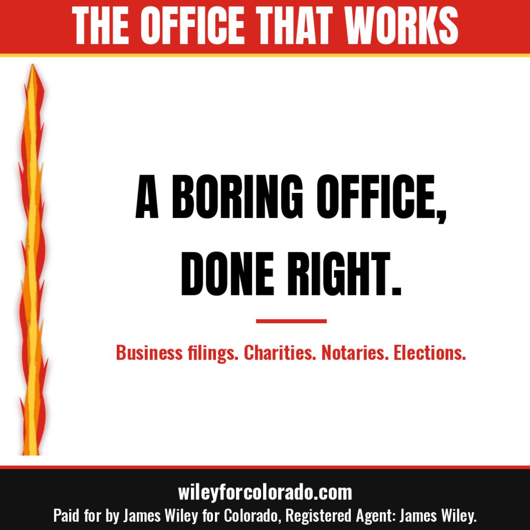 redflameliberty's tweet photo. A boring office, done right. Business filings, charities, notaries, elections. Less megaphone, more service. #BoringOffice
https://t.co/oXvL4EvqOr
Paid for by James Wiley for Colorado, Registered Agent: James Wiley. https://t.co/vXdM7fFysT
