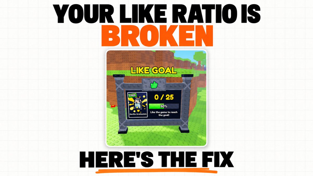 _andersrask's tweet photo. most roblox games have a bad like ratio

Not because they're bad. Happy players just never press like. The angry ones always do

I added a like goal to my game to fix that. Here's how to make one 🧵 https://t.co/WRr6YqEvEH