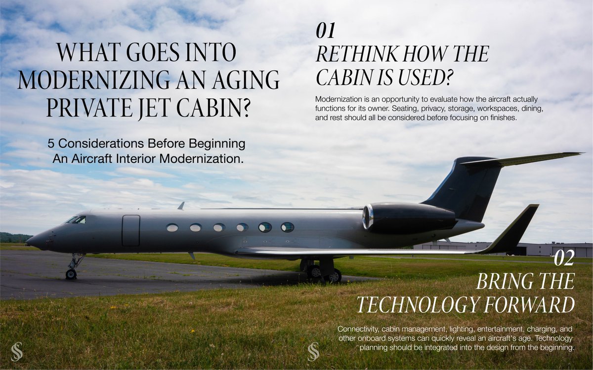 sarahlarranaga's tweet photo. Modernizing an aging private jet cabin goes far beyond replacing finishes.
Layout, technology, materials, engineering and long-term functionality all play a role in bringing an aircraft forward while protecting its performance and value.
#AircraftModernization #PrivateJetDesign https://t.co/TzcMVmZJ8o