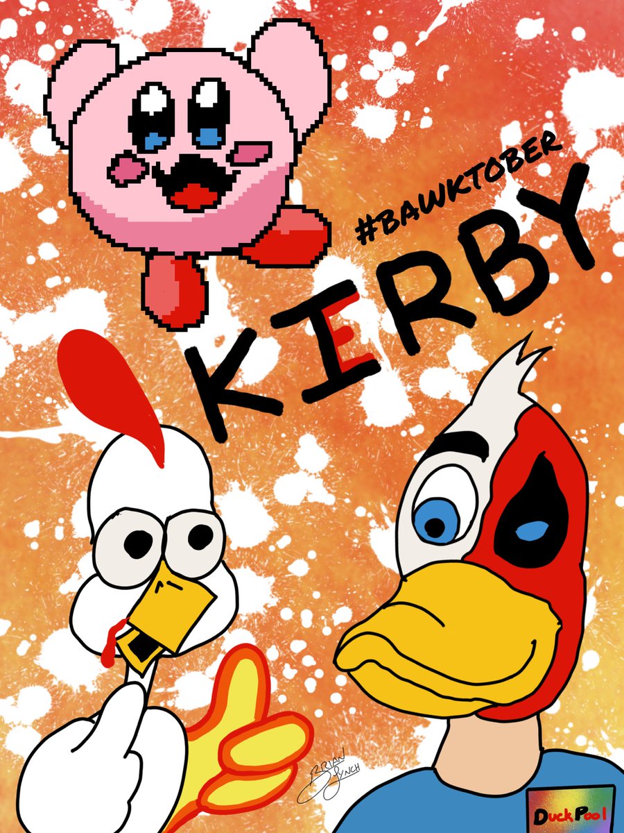 HotWingJustice's tweet photo. Bawktober starts with Kirby. Kirby, with Kerby DuckPool,over Kirby Crackle. #haroldandhishotwingofjustice #hotwingofjustice #thedailyharold #bawktober #bawkto3er #kerby justdoinit therealdeal fearlesscartooning HWoJ originalcharacter YourNewFavoriteArtist topartist #BrianLynch https://t.co/1w3jvPJoXE