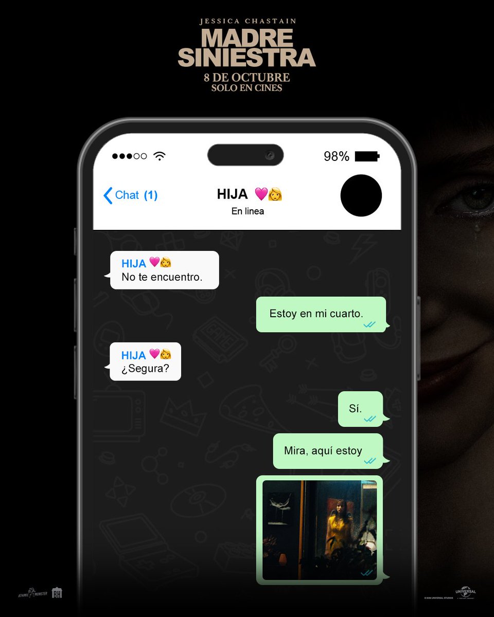 UniversalMX's tweet photo. Mamá siempre encuentra la forma de estar cerca… incluso cuando no la puedes ver. 🖤 Descubre el lado terrorífico de una madre en este chat. #MadreSiniestra 8 de octubre, solo en cines. https://t.co/bpYtTDTd6l