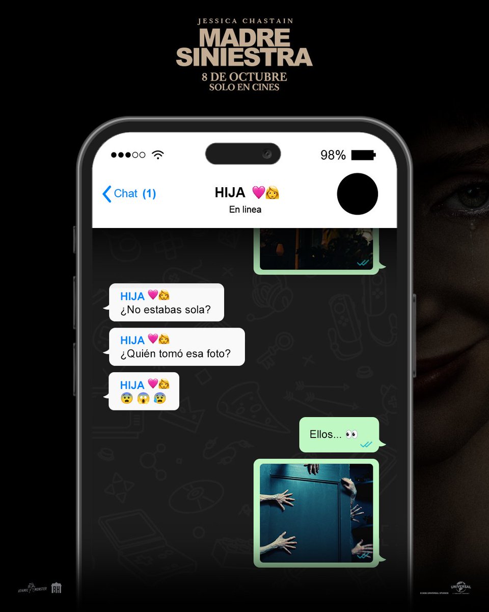 UniversalMX's tweet photo. Mamá siempre encuentra la forma de estar cerca… incluso cuando no la puedes ver. 🖤 Descubre el lado terrorífico de una madre en este chat. #MadreSiniestra 8 de octubre, solo en cines. https://t.co/M9EL2140h1