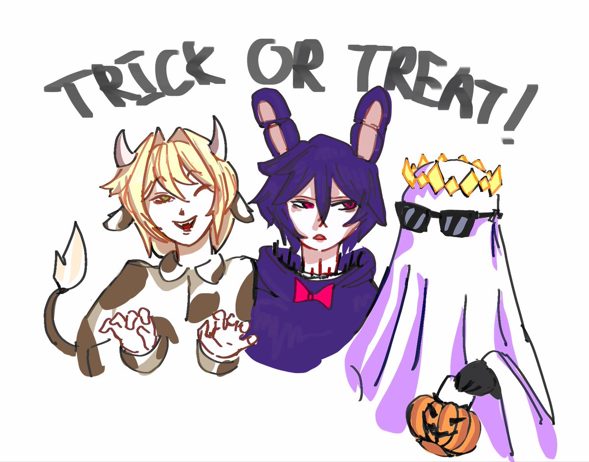 cejmek_h's tweet photo. uhhh i dunno tai and jude are totally low-efforting their costumes 
sharptober day 1: halloween wager trio https://t.co/Mb2S7d1ErO