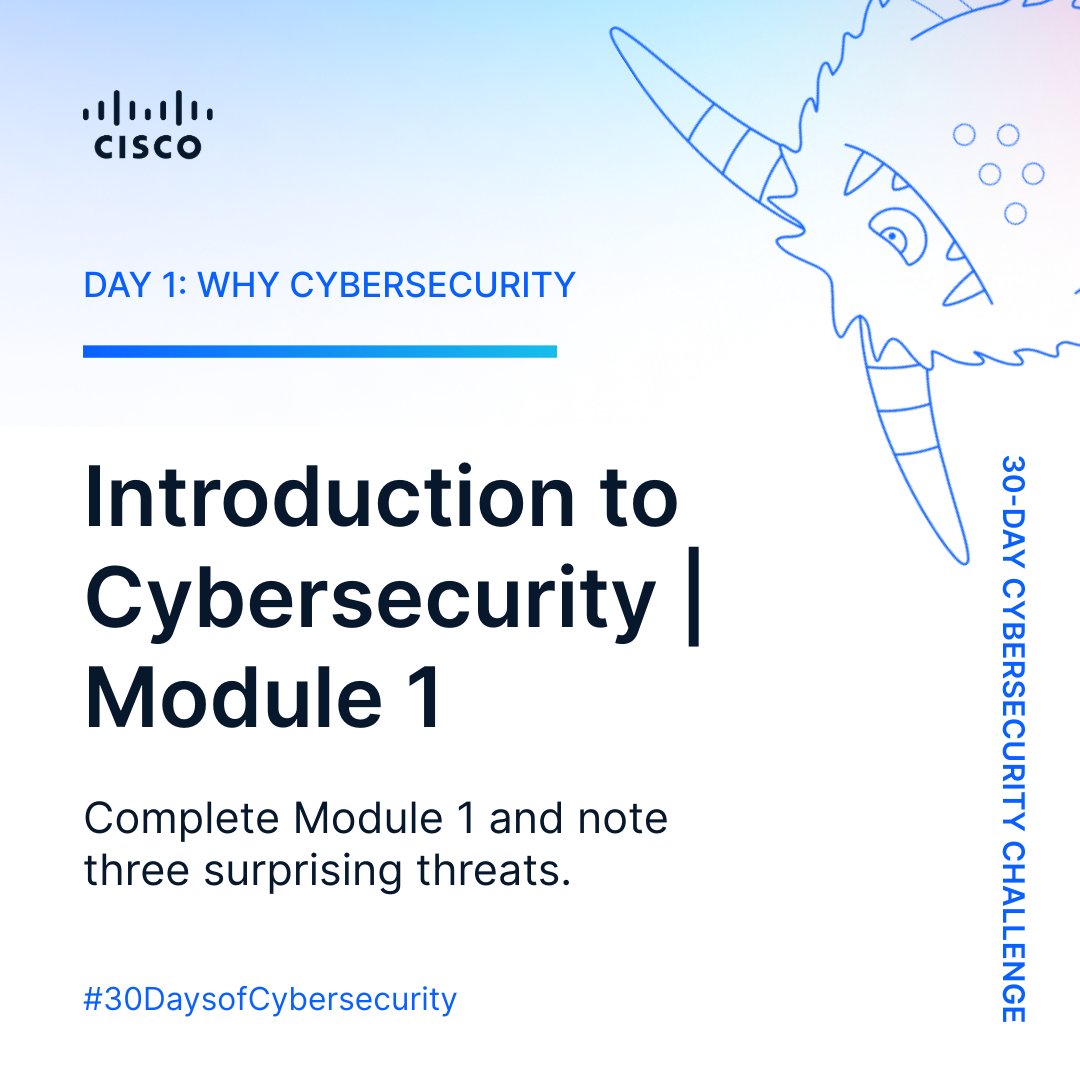 CiscoNetAcad's tweet photo. Kick off Cybersecurity Awareness Month! Start the free Introduction to Cybersecurity course and spot the threats that matter most. 🛡️

👉 https://t.co/8CyDKM0XV2

#30DaysofCybersecurity https://t.co/ezfawLPzFh