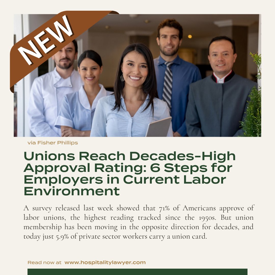 hospitality_law's tweet photo. 🏨 Check out @labor_attorneys  latest HL Blog post to learn what employers should know about union organizing activity and six steps to prepare for today’s labor environment.

https://t.co/bTk8AyKR9d

#HLBlog #LaborRelations #Unions #HospitalityLaw #EmploymentLaw https://t.co/mi8dnhfQoE