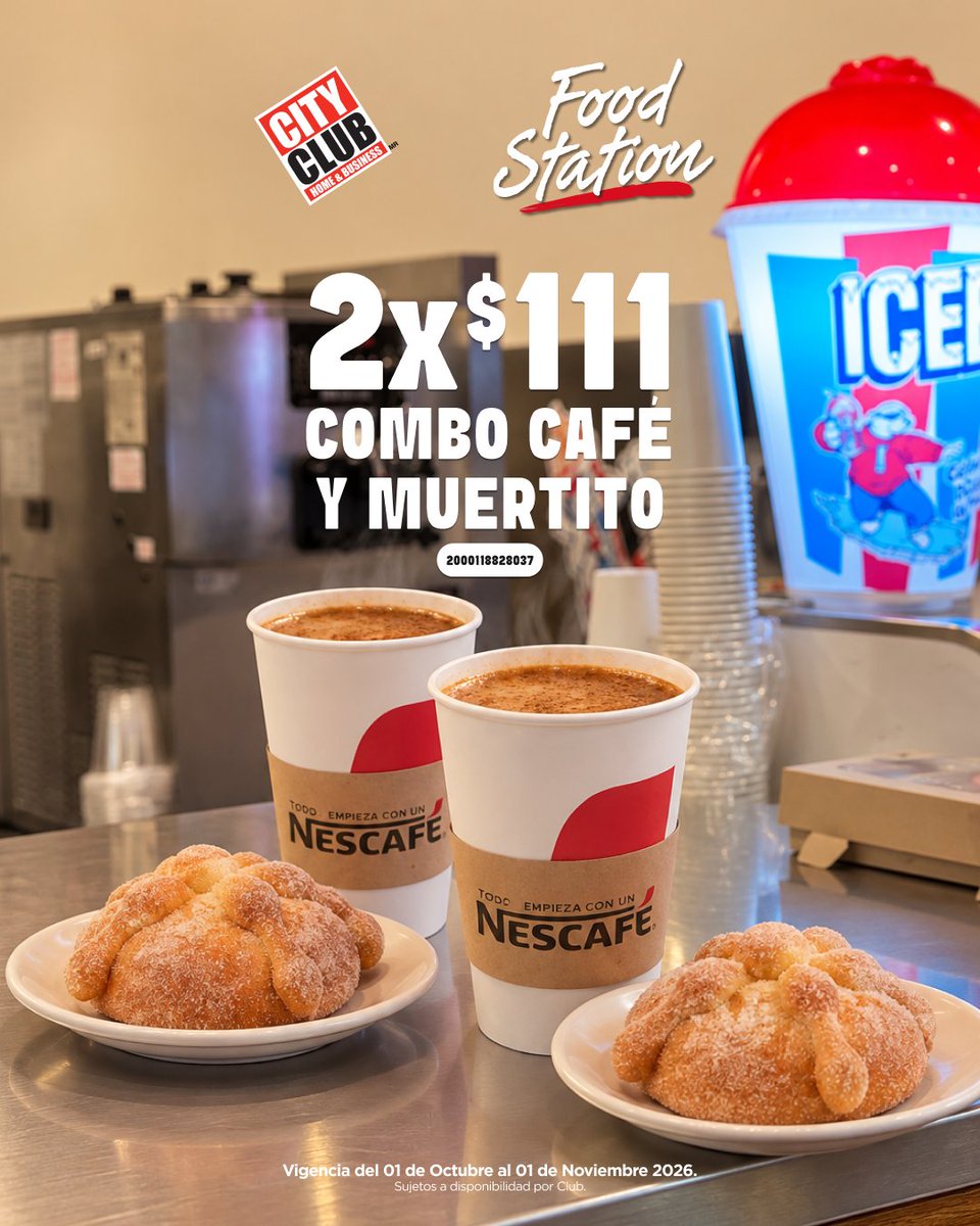 CityClubmx's tweet photo. Ir a hacer las compras y no pasar por Food Station es como no haber ido a City Club. 🥐☕ Aprovecha las mejores promociones de la temporada: 2 combos de café con mini pan de muerto por $111 o 2 combos de papas y refresco por $120.  😋

#CityClub #Clubdeprecios #Memberschoice #FoodStation #Pandemuerto #Papas
