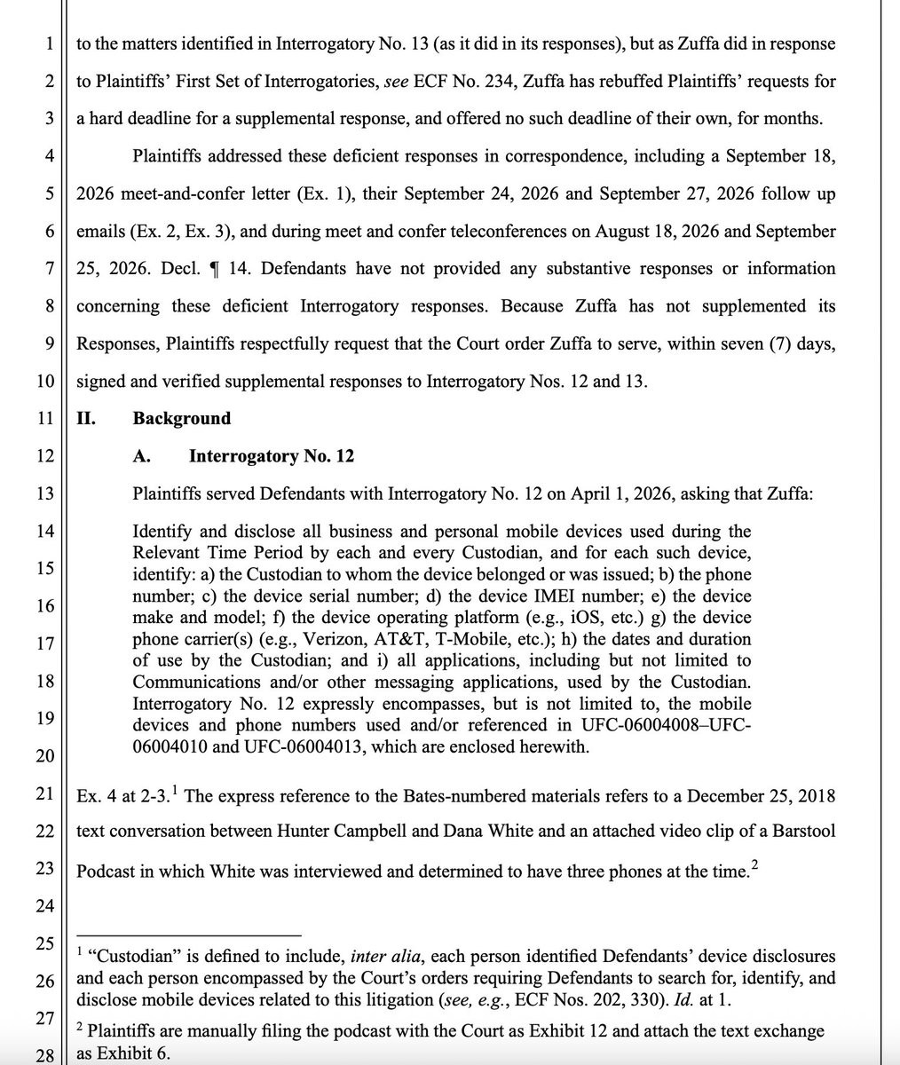 heynottheface's tweet photo. Lot of interesting things mentioned in the recently filed motion to compel, including more questions about White's phones, some that were apparently listed under his assistants name. Me &amp; @CrooklynMMA will be talking about this &amp; another really interesting item raised tomorrow. https://t.co/pvX8XQ4Qx1