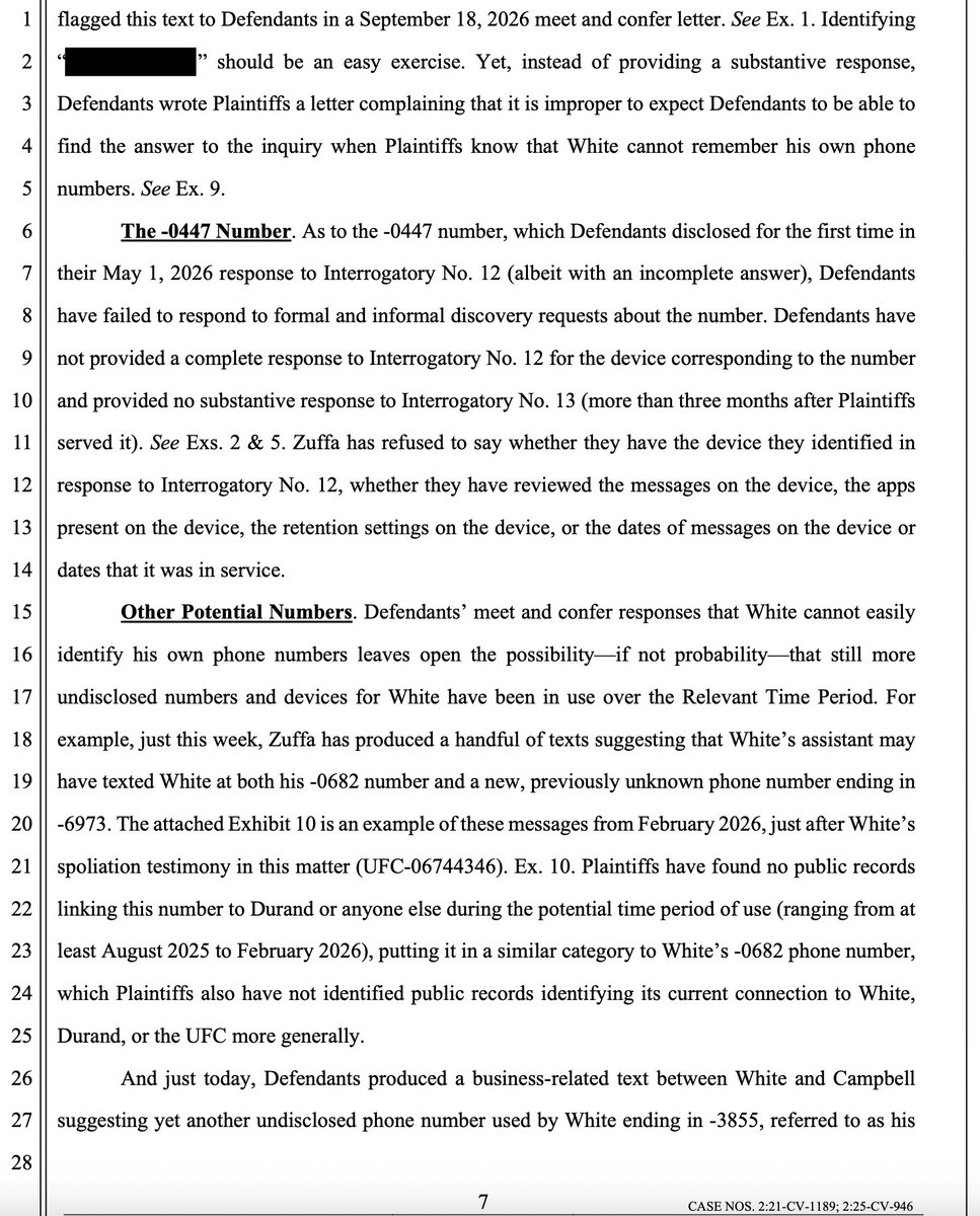 heynottheface's tweet photo. Lot of interesting things mentioned in the recently filed motion to compel, including more questions about White's phones, some that were apparently listed under his assistants name. Me &amp; @CrooklynMMA will be talking about this &amp; another really interesting item raised tomorrow. https://t.co/pvX8XQ4Qx1