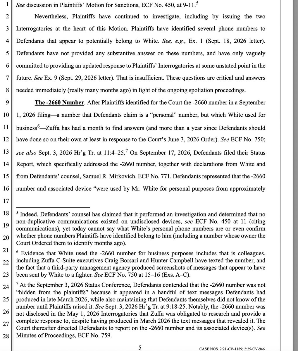 heynottheface's tweet photo. Lot of interesting things mentioned in the recently filed motion to compel, including more questions about White's phones, some that were apparently listed under his assistants name. Me &amp; @CrooklynMMA will be talking about this &amp; another really interesting item raised tomorrow. https://t.co/pvX8XQ4Qx1