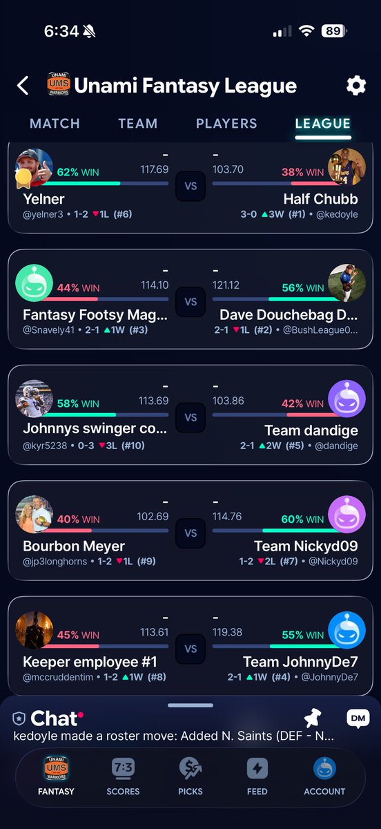UnamiFantasy's tweet photo. Week 4 kicks off tonight with Steelers/Browns!

@Yelner3 vs. @odoylerules1310 
@chives_2 vs. Bechtel
@kraymond30 vs. @dand3020 
@j_p_III vs. @nickyd_9 
@timmmmcc vs. @Johnny_d_7 

One lone undefeated remains https://t.co/gHP5tat1Ln