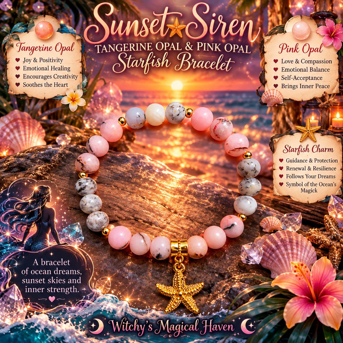 Witchy7's tweet photo. Sunset Siren Tangerine Opal & Pink Opal Starfish Bracelet is bringing tropical sunsets, mermaid vibes, and a splash of ocean magick even during Spooky Season!
https://t.co/WR0b36GWx0
#GemstoneBracelet #PinkOpal #TangerineOpal #OceanMagick #BeachWitch #HandmadeJewelry #spookytime https://t.co/E3uH5ezOzP