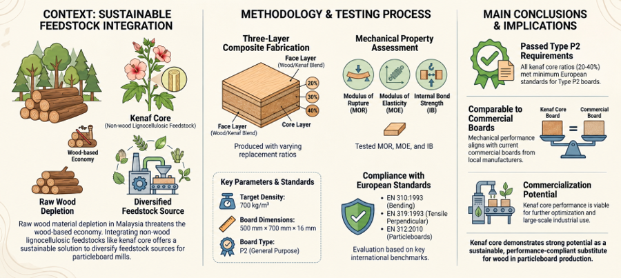BioResJournal's tweet photo. Can kenaf help diversify particleboard feedstocks? 
Boards with 20–40% kenaf core met EN 312:2010 requirements for Type P2 particleboard, showing strong potential for commercialization.

🔗https://t.co/UzR4Bk11Sn

#BioResJournal #Particleboard #Kenaf #WoodComposites #Biomaterials https://t.co/0O9JGJ4AeN