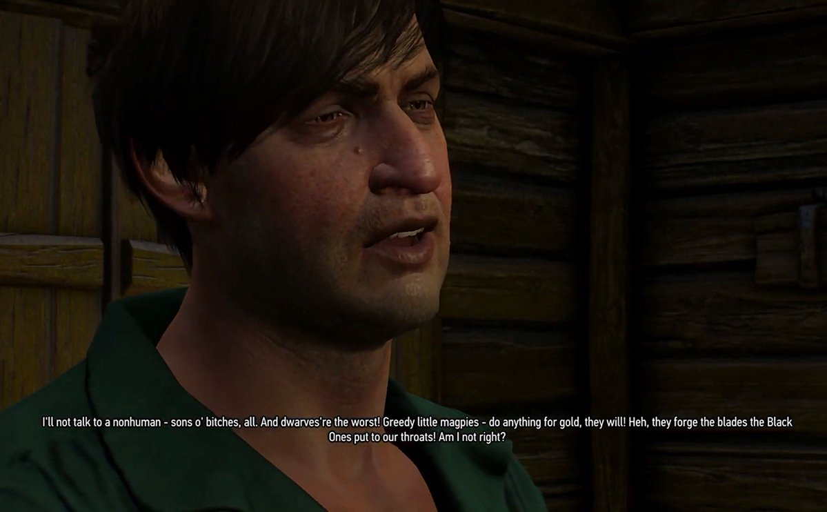 luscielia's tweet photo. One of the first side quests in Witcher 3 has you meeting a gay man, while another character is racist and can be turned over to the Nilfgaardian soldiers to be hanged. And people say this game is “not woke” lol https://t.co/IDbBtPWkaL