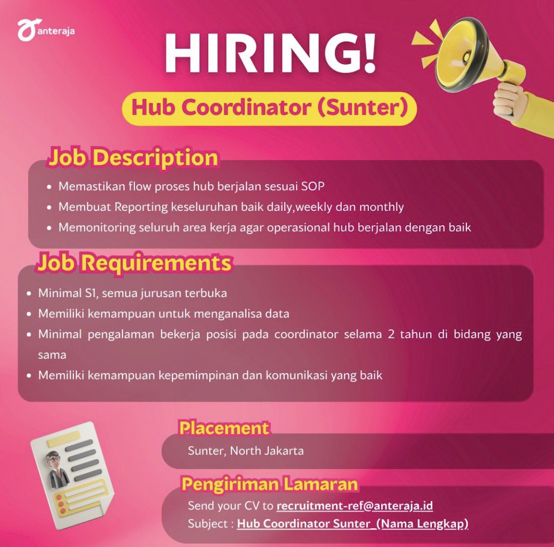 magnecareer's tweet photo. #LokerPam #MagangPam - Anteraja

✨ Stand by buka WhatsApp, loker dikirim tiap saat: https://t.co/BYNWJ4CEEY https://t.co/nbHLKEEJUw