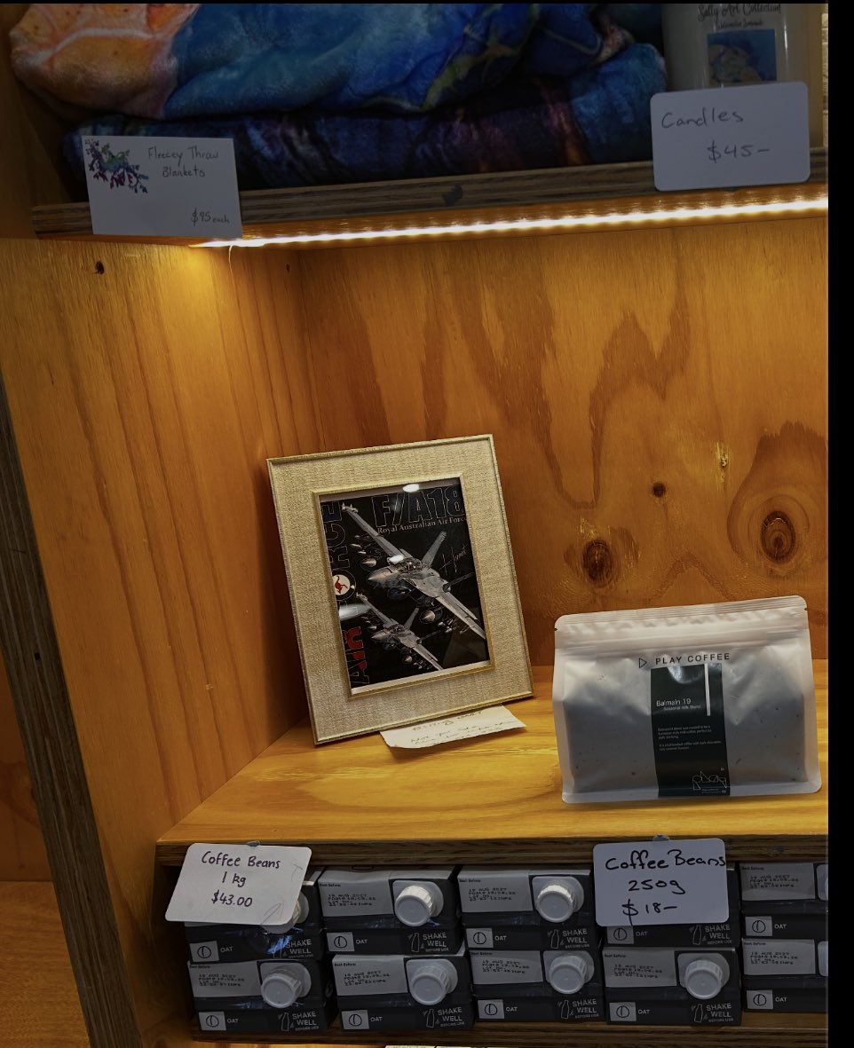GustafVanMartin's tweet photo. She is right now on display in my favourite cafe shop #RAAF #FA18 https://t.co/xgWz4JyLtY