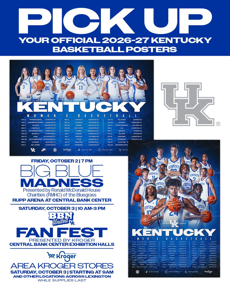 UKAthletics's tweet photo. The 2026-27 Kentucky basketball posters are HERE 😸 https://t.co/vHggCtryW3