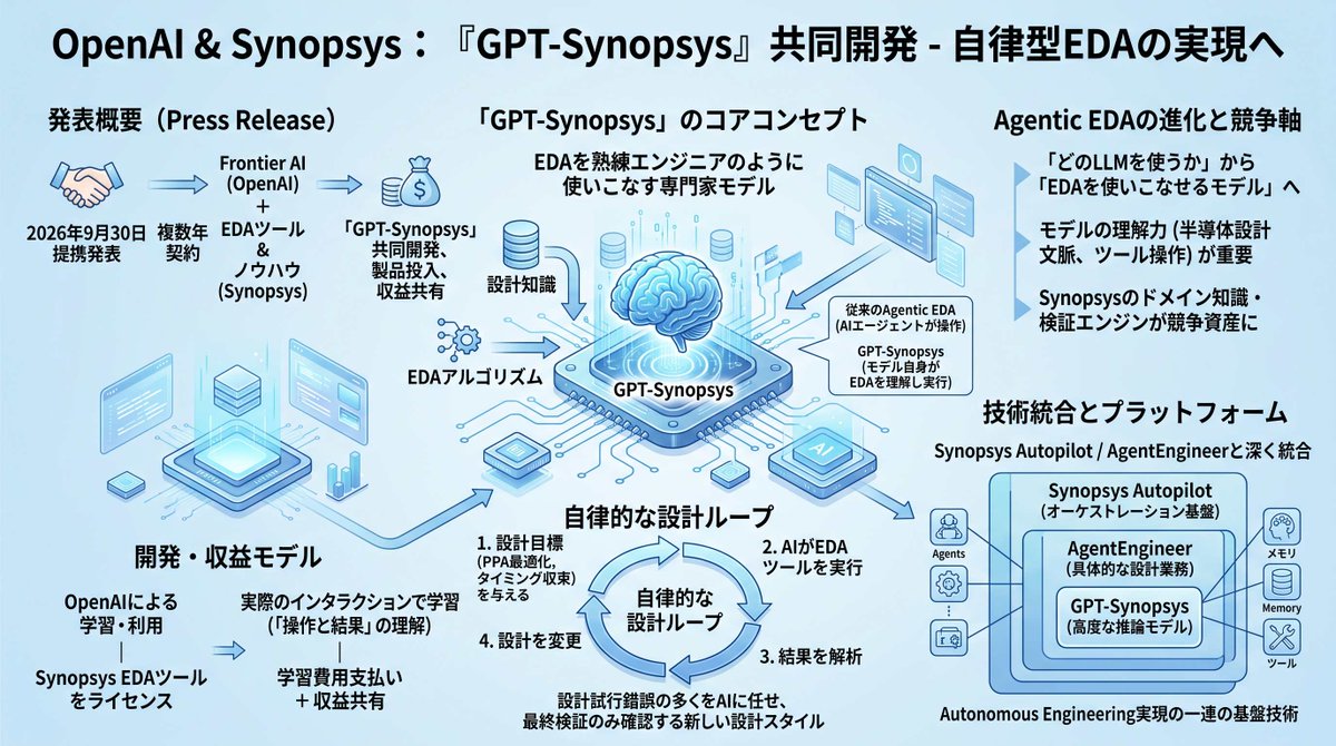 EDAExpress's tweet photo. OpenAIとSynopsysがEDAツールを使いこなす専用AIモデル「GPT-Synopsys」を共同開発  
https://t.co/dAD0rUQTOc #Semiconductors #Semiconductor #半導体 #EDA https://t.co/xaoGsjL6yt