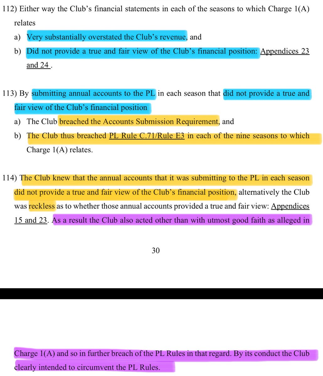 N5excl's tweet photo. 🚨December 2012 - #MCFC exec. emails Abu Dhabi contact requesting £42m in January 2013 — £27m via Etihad, £15m via Etisalat.

Not as owner cash, rather, purposely routed through the partners as part of a “disguise”, so the auditors fail to pick up on it as a separate source of funding. The same move Etihad made the year before for City.

That’s the whole game. Shareholder money dressed up as sponsorship so the books look clean. Board had already approved of the funding arrangement, they just didn’t want it looking like what it actually was - a breach of several PL financial rules…🧨  (according to the independent commission’s published findings).  

- Sham contracts and sham agreements with commercial partners, which misrepresented the true deal and disguised owner funding as revenue. The commission stated this conduct was “clearly intended to circumvent the PL Rules.”

- Misstated accounts, and concealment of the true finances from auditors and football regulators. The result was a failure to accurately report income and expenditure.

- The Premier League’s Profitability and Sustainability Rules, and UEFA’s Club Licensing and Financial Fair Play Rules. Correctly reported, the commission said City would have breached both spending limits by a very substantial amount (~£920m according to the commission’s findings). 

City have since filed an appeal ahead of the 2 October deadline and are reportedly ready to argue that the extra sponsorship money came from the Abu Dhabi government, not the club’s owner, Sheikh Mansour.