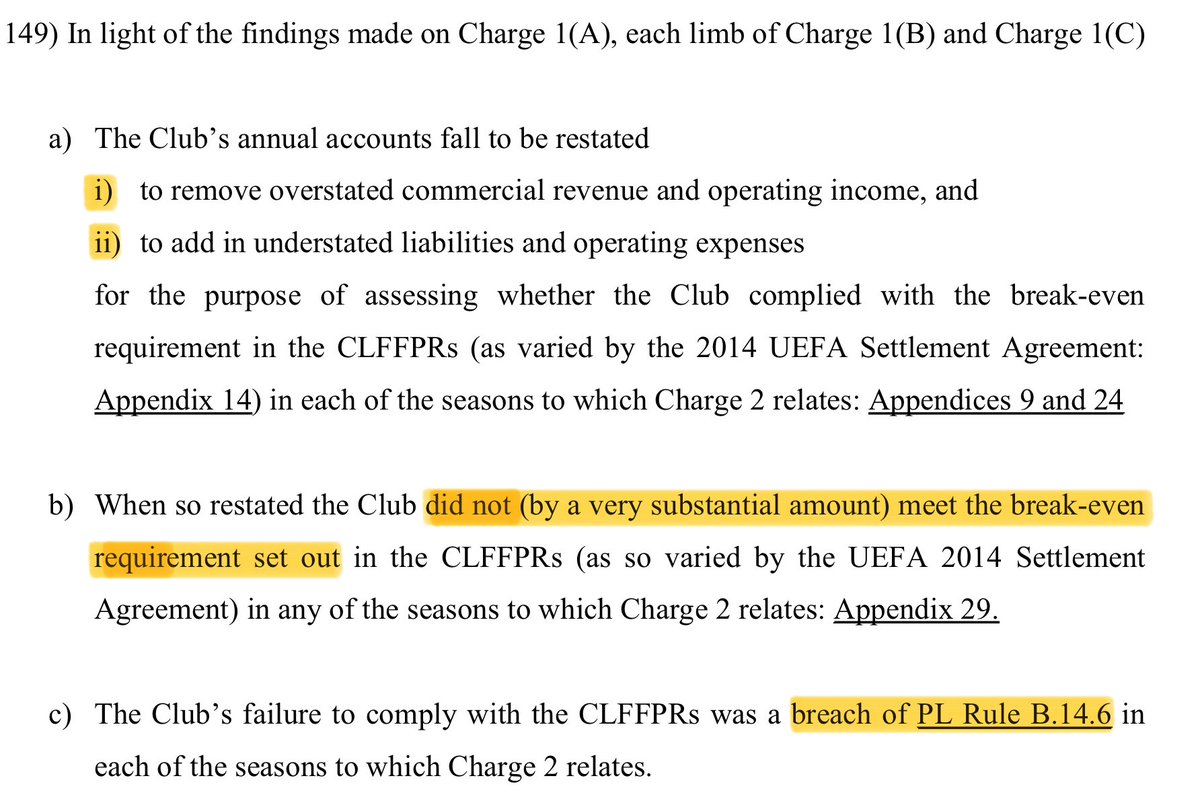N5excl's tweet photo. 🚨December 2012 - #MCFC exec. emails Abu Dhabi contact requesting £42m in January 2013 — £27m via Etihad, £15m via Etisalat.

Not as owner cash, rather, purposely routed through the partners as part of a “disguise”, so the auditors fail to pick up on it as a separate source of funding. The same move Etihad made the year before for City.

That’s the whole game. Shareholder money dressed up as sponsorship so the books look clean. Board had already approved of the funding arrangement, they just didn’t want it looking like what it actually was - a breach of several PL financial rules…🧨  (according to the independent commission’s published findings).  

- Sham contracts and sham agreements with commercial partners, which misrepresented the true deal and disguised owner funding as revenue. The commission stated this conduct was “clearly intended to circumvent the PL Rules.”

- Misstated accounts, and concealment of the true finances from auditors and football regulators. The result was a failure to accurately report income and expenditure.

- The Premier League’s Profitability and Sustainability Rules, and UEFA’s Club Licensing and Financial Fair Play Rules. Correctly reported, the commission said City would have breached both spending limits by a very substantial amount (~£920m according to the commission’s findings). 

City have since filed an appeal ahead of the 2 October deadline and are reportedly ready to argue that the extra sponsorship money came from the Abu Dhabi government, not the club’s owner, Sheikh Mansour.
