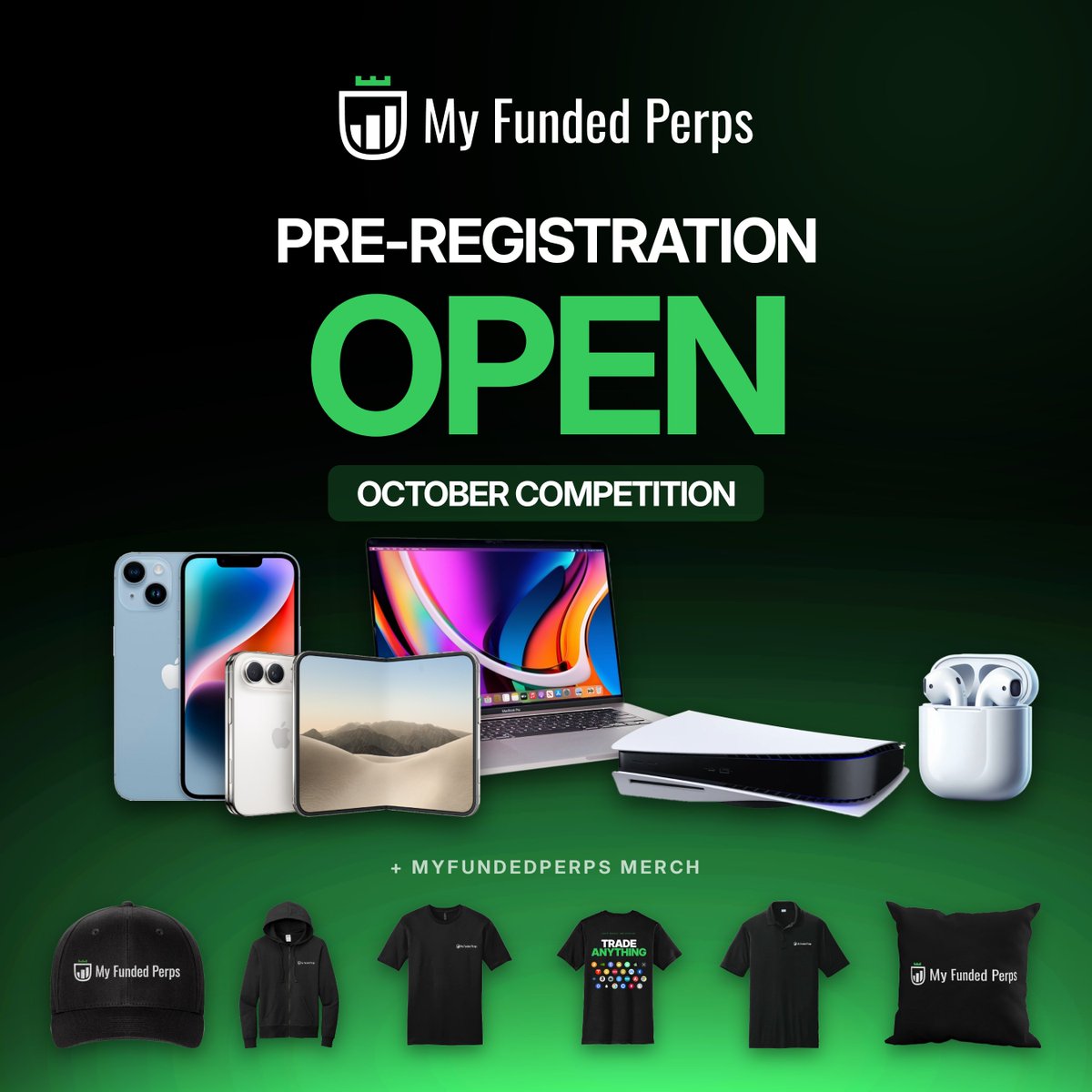 MyFundedPerps's tweet photo. October Competition pre-registration is OPEN.

Our Launch Competition gave out over $10,000,000 in evaluations, and you loved it. So we're running it back.

Starts Oct 5 at 12PM EST.

Prizes: The New iPhone Duo, MacBooks, iPhone 14s, PS5, AirPods, Merch, and 100x MyFundedPerps Accounts.

https://t.co/kxNS9FCSYr