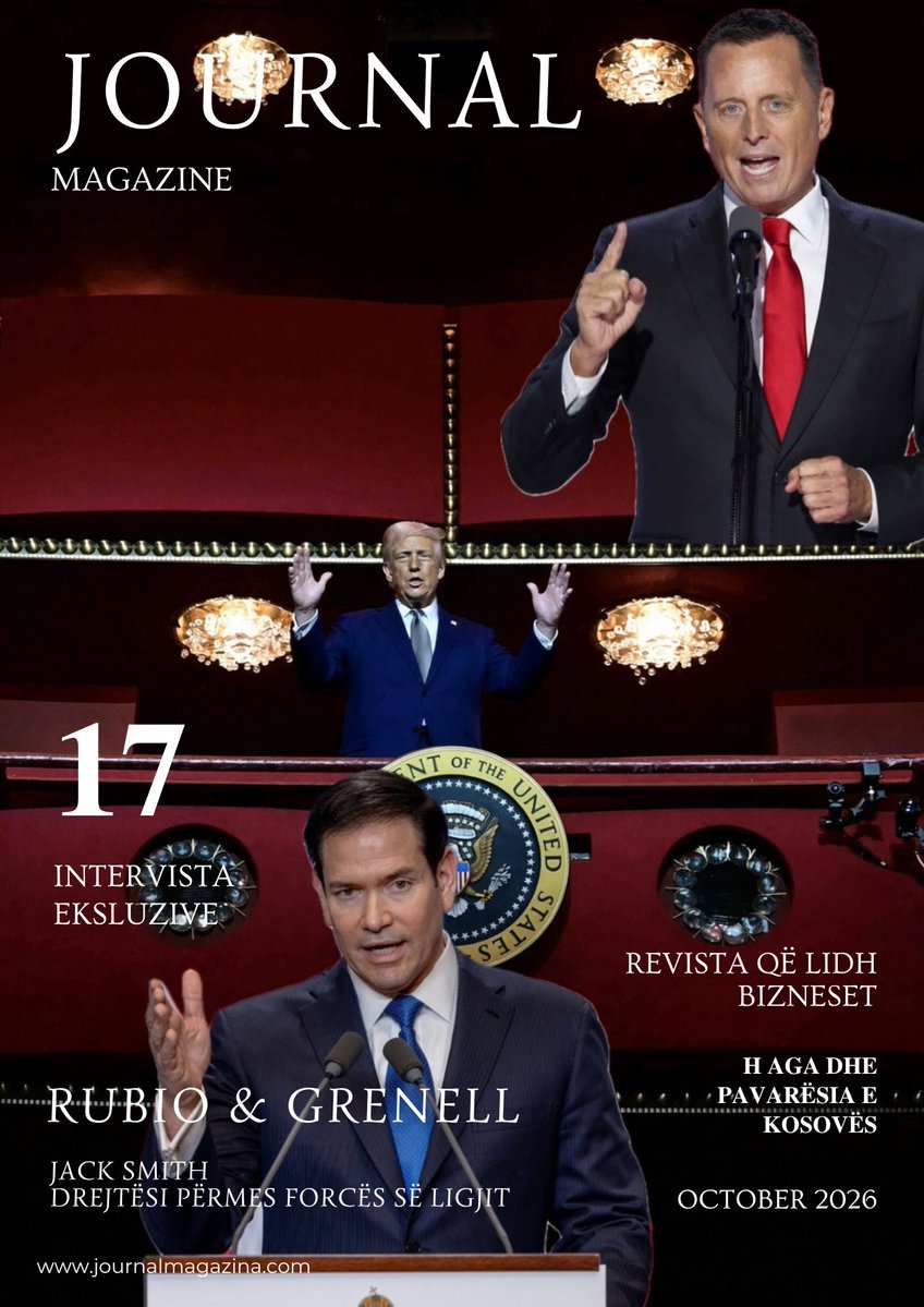 FitimCeku's tweet photo. Exclusive: The upcoming issue of Journal Magazine features the Thaçi case at The Hague as its cover story.

Theme: @marcorubio and @RichardGrenell. Jack Smith- justice through the rule of law. The Hague and Kosovo’s independence. https://t.co/dotvVocNdu