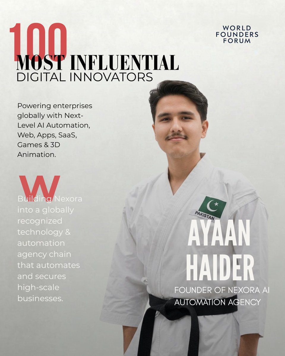WorldFoundersF's tweet photo. Websites. Apps. SaaS. AI Automation. Games. 3D Animation. AI Ads.
Nexora doesn't pick one lane — they build the entire highway.
Founded by Ayaan Haider. Built to automate, elevate, and scale enterprises globally.
🔗 Follow @WorldFoundersForum https://t.co/BLgeE9ROba