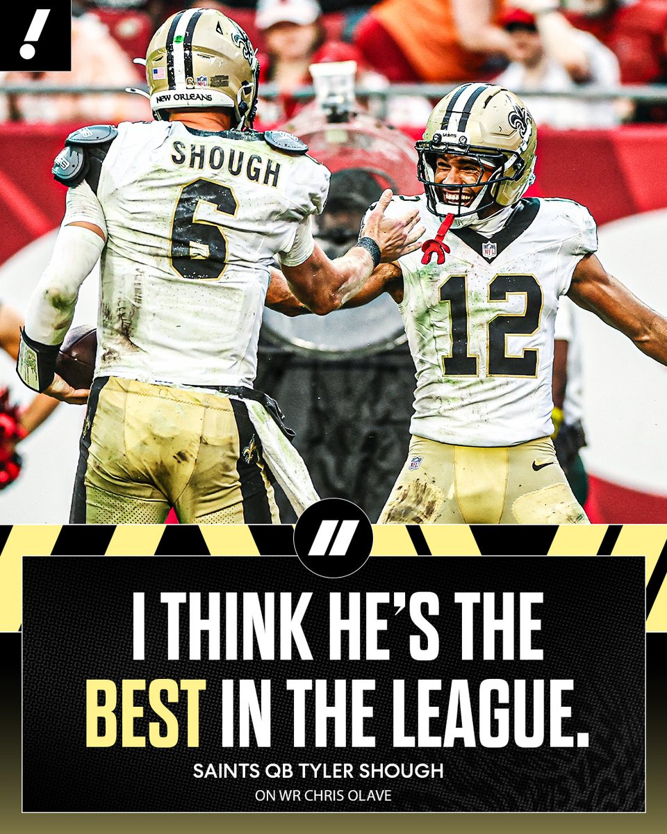 YahooSports's tweet photo. Saints QB Tyler Shough on building his chemistry with Chris Olave 🤝 https://t.co/sFvyjvy2Mu