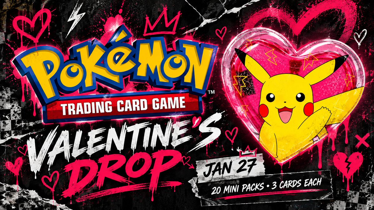 RipAllYoIsh's tweet photo. Pokémon really said Valentine’s Day needs cardboard too 😭❤️
New TCG Valentine’s Box drops January 27 with 20 mini packs plus sticker sheets.
Who’s buying this the second it goes live? https://t.co/u5pZo3QCth