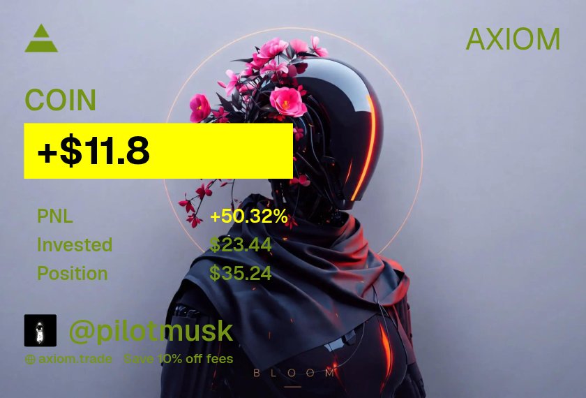 pilotmusk's tweet photo. 12hr trenches report.
$ZCODE +$217 (290%)
$POTS +$1.19K (289%)
$token +$368 (319%)
$COIN +$12 (50%)
Small bags stacking. Multiple runners, no mercy.
October still printing.
#Crypto #Memecoins #Solana #Trading #Degen #Axiom #Trenches #12hrFlex https://t.co/aJFQPvD5j5