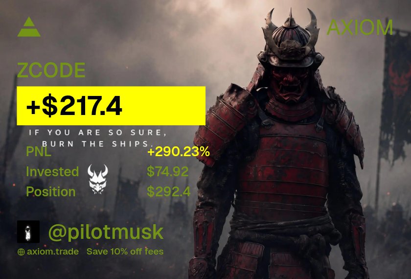 pilotmusk's tweet photo. 12hr trenches report.
$ZCODE +$217 (290%)
$POTS +$1.19K (289%)
$token +$368 (319%)
$COIN +$12 (50%)
Small bags stacking. Multiple runners, no mercy.
October still printing.
#Crypto #Memecoins #Solana #Trading #Degen #Axiom #Trenches #12hrFlex https://t.co/aJFQPvD5j5