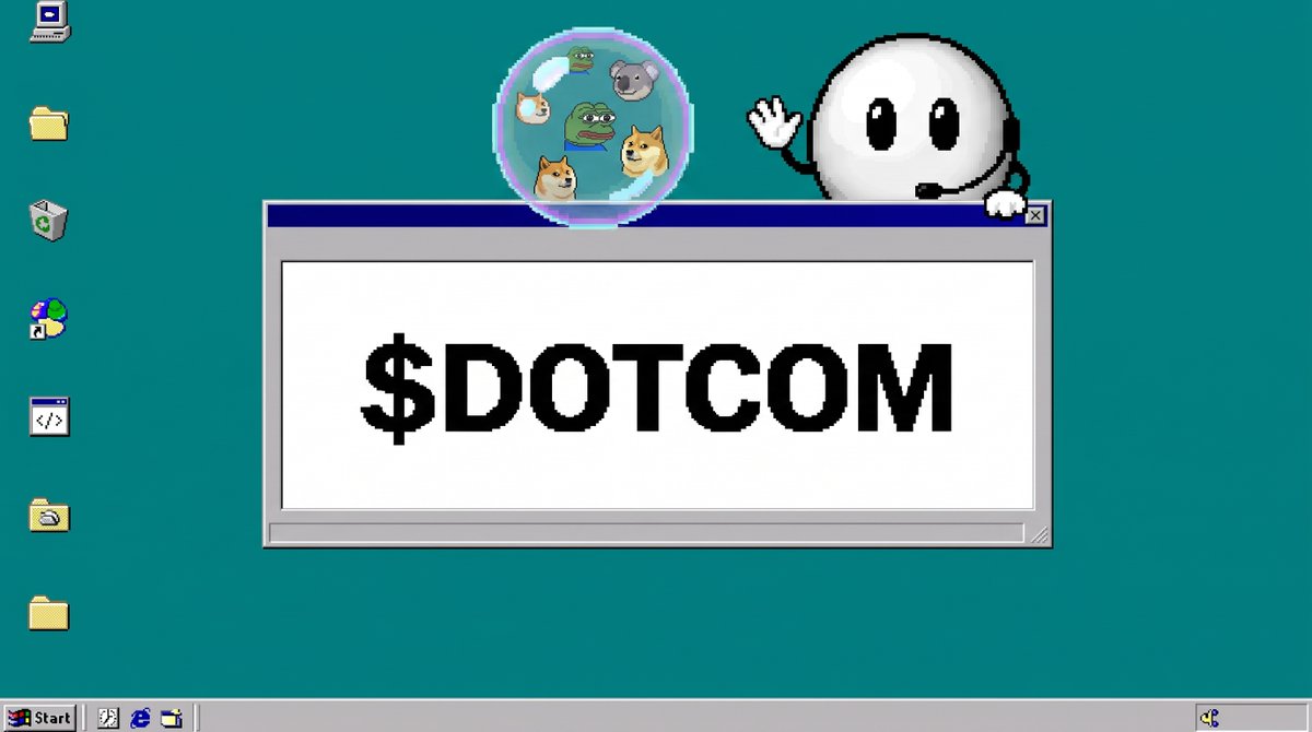 dotcombubble_'s tweet photo. It's 1999 again and every meme deserves a .com, so we built the registrar: one transaction gives your meme its own stock, its own homepage and a seat in the bubble https://t.co/ELg2sDzHMz