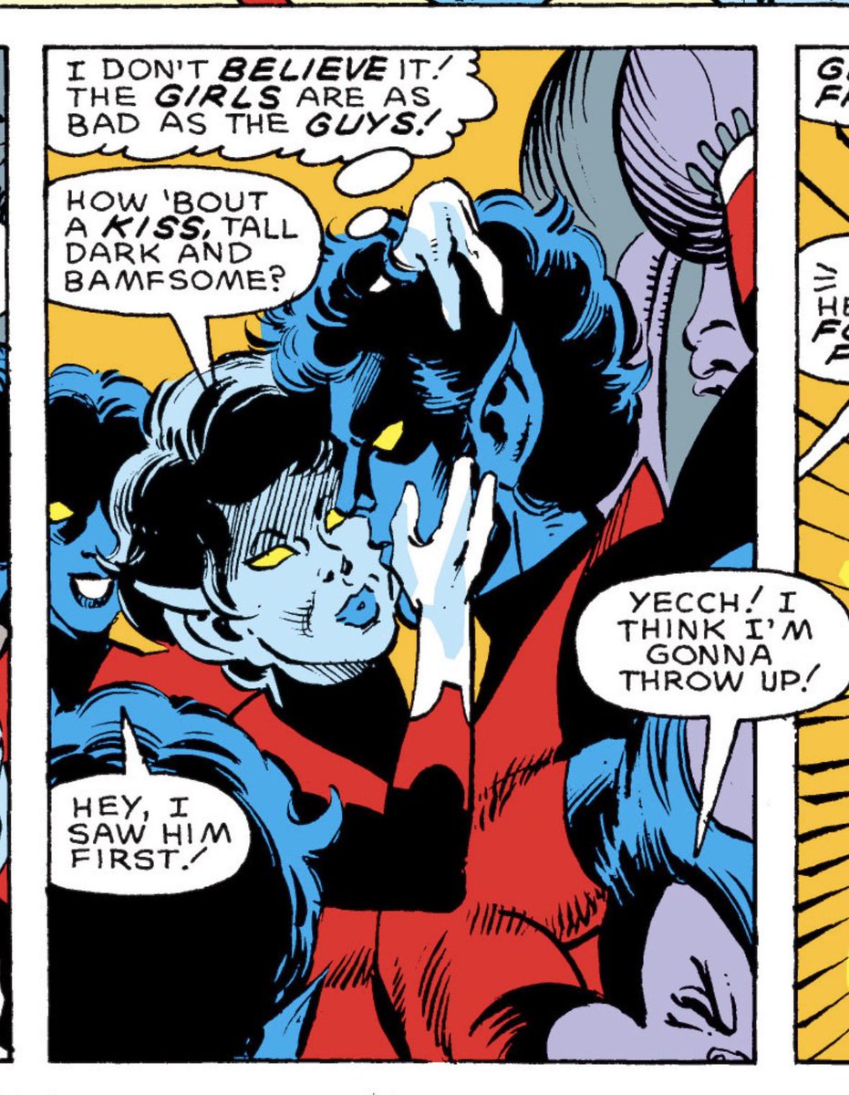 Azzytheazalea's tweet photo. The Nightcrawler 1985 comics get a bit weird in the last issue. 
My guess? That good 1980s cocaine. 
#Nightcrawler #xmen https://t.co/xjN4zBfCDx