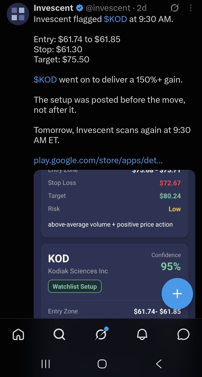 invescent's tweet photo. 3 of our biggest calls from September:

$JAGX 300%
$TNON 100%+
$KOD 150%+

All 3 were surfaced by Invescent before the move.

No hindsight. No posting after the run.

Every setup was timestamped.

October we'll do it again. https://t.co/JTBwQzxSdb