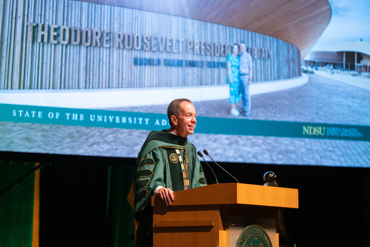 NDSUPresident's tweet photo. It is an incredible honor to be inaugurated as North Dakota State University's 16th president. My vision for the university is one where excellence sets us apart, where our land-grant mission continues to guide our work as The People's University and where all of us move forward as One NDSU.

Thank you to everyone who attended today's ceremony to show their support for the future of NDSU. I'm excited for what comes next and, most of all, for the opportunity to serve the people of this university and the people of North Dakota.