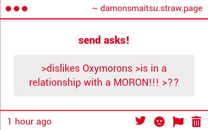 damonsmaitsu's tweet photo. I don't appreciate you insulting my partner like that. You clearly also don't actually know what an oxymoron is. https://t.co/hpfeV8jpMm
