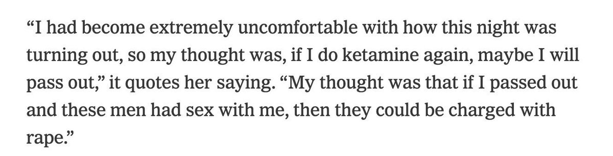 shoe0nhead's tweet photo. tldr- 
whats crazy is if you actually read the case she verbally consented to everything that occurred

she said no to some things (like anal, 4some) so they DID NOT DO those things. she said yes to some things (like 3some & KETAMINE DICK) so they DID those things. consent was literally respected through *the entire thing*

it was literally just a sloppy freak orgy she (understandably) regretted because it was fucked up, she felt ashamed. 

then when she didnt get invited to a halloween party at that frat & her “reputation was ruined” she called it rape

also she was literally pre-planning accusing these guys of rape in the middle of the fuckfest bc she realized real life isnt like porn and stuff like this is actually weird & gross & made her uncomfortable (she never passed out btw people keep repeating that)

i see a lot of “high/drunk people cant consent” all the dudes were high and drunk as fuck too, worse than her! they were passing out and throwing up! and is she a rapist too?

if you want to debate the MORALITY of having a ketamine gangbang thats a whole other story. we can get into that. we can talk about stuff like bonnie blue and the consequences of consent based morality. but the legality is- it was not rape. 

i’m convinced the hivemind blob that downloads their opinions from tiktok havent actually read any of the case or texts