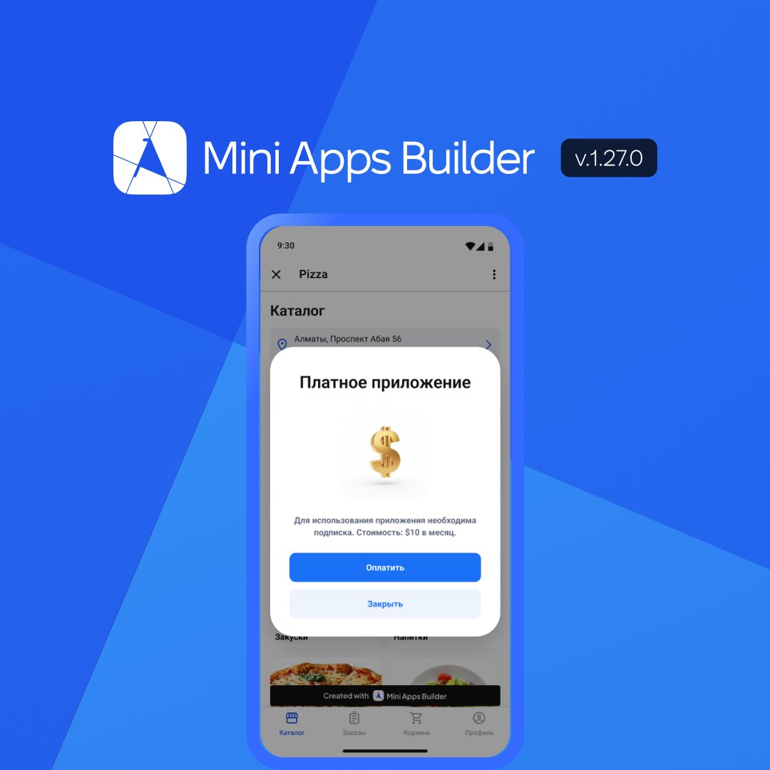 miniappsbuilder's tweet photo. Update 1.27.0: Paid App Access 🚀

Mini Apps Builder now has a paywall — you can make access to the app itself paid, just like on the App Store or Google Play. Available for custom apps. Choose how you charge: a one-time payment, or a monthly/yearly auto-renewing subscription — through any payment method you've already connected.

Until the app is paid for, the customer sees a payment screen and can't get inside — the same way private apps work today. The customer's profile includes a link to manage their subscription, so they can cancel it themselves.

Also added: a choice of start screen for "Cafes, restaurants, delivery" apps with a business profile enabled — pick what guests see first, the venue profile or the catalog directly. And posts can now include more than one image.

This feature is available for custom apps on any plan.

#update #release #telegram