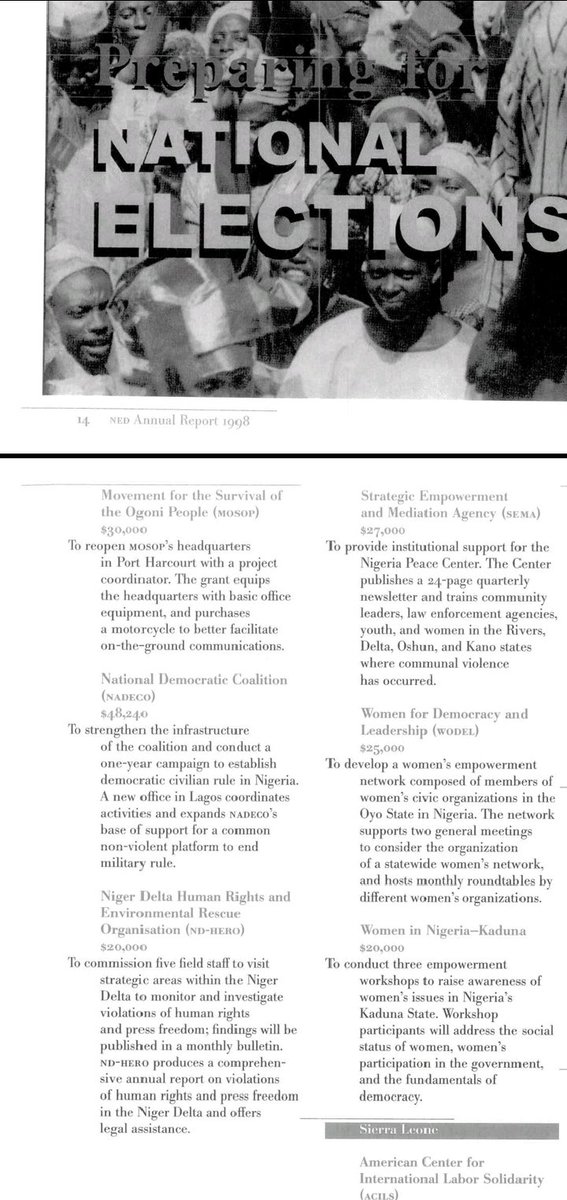 cbginsight1's tweet photo. Here are the receipts for anyone still doubting. Everything is publicly documented in their own annual reports. NADECO was a CIA project, nothing more. The evidence is already there for anyone willing to actually look. https://t.co/TSzODzqNdJ