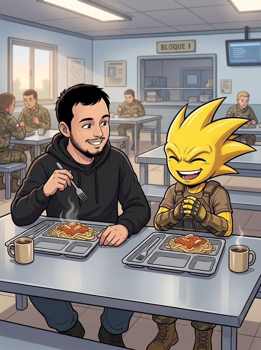 MichaelLeiva20's tweet photo. Michae Leiva y G-tron almorzando unos ricos fideos con salsa con trozos de carne y una taza de té para acompañar. 🍝☕️ #viral #gtron #michaelleiva #cuadernosgtron #norma #cyberpunk #ia #ai #google #influencer #twitterx #latinoamerica #latinos #chile https://t.co/7ZzUclUkfe