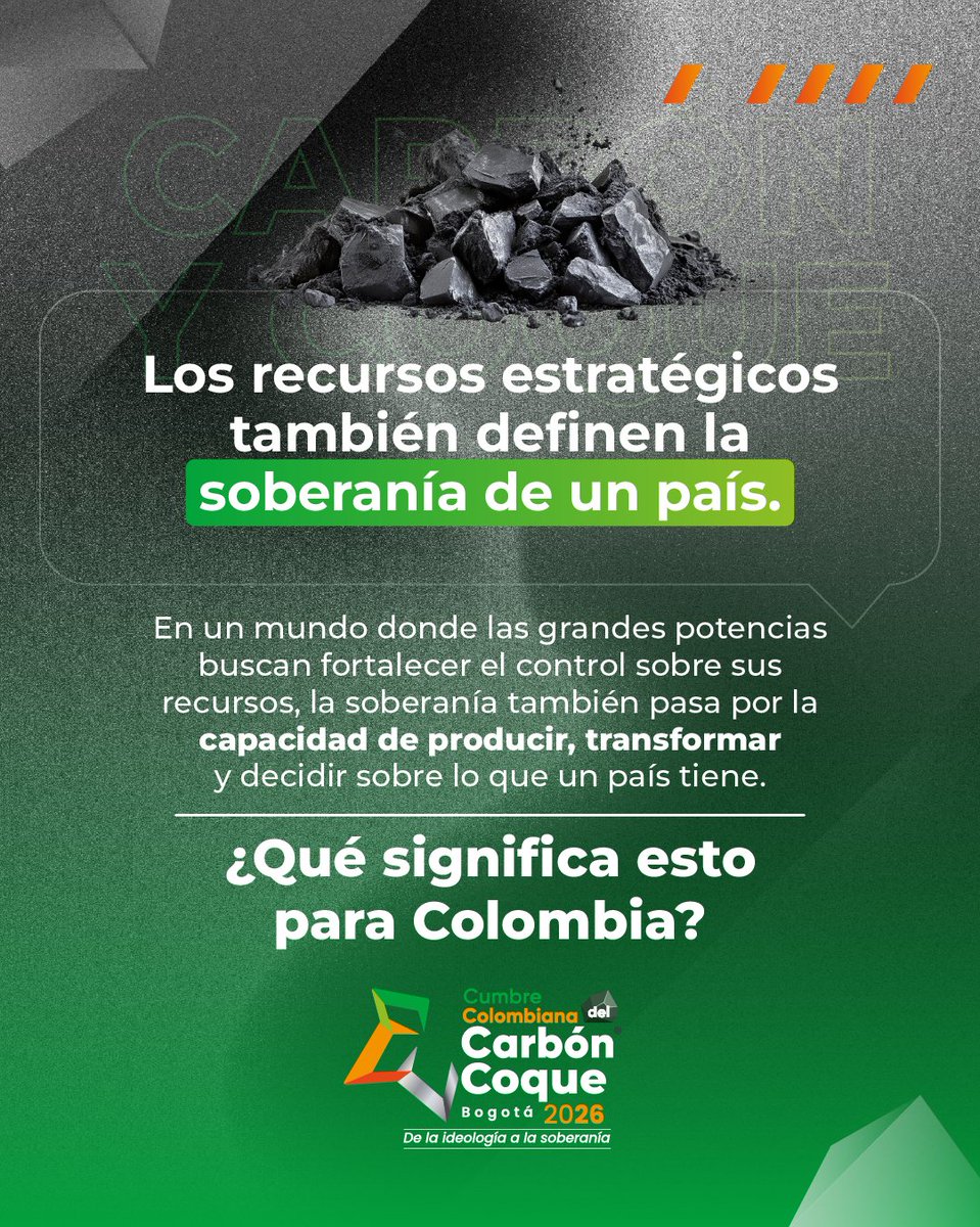 fenalcarbon's tweet photo. Los recursos estratégicos también sustentan la soberanía. 
Producir, transformar y aprovechar nuestros recursos tiene implicaciones que van más allá de una industria.
Esta será una de las conversaciones que abordaremos en la Cumbre Colombiana del Carbón y Coque 2026. https://t.co/aWs56odEDE