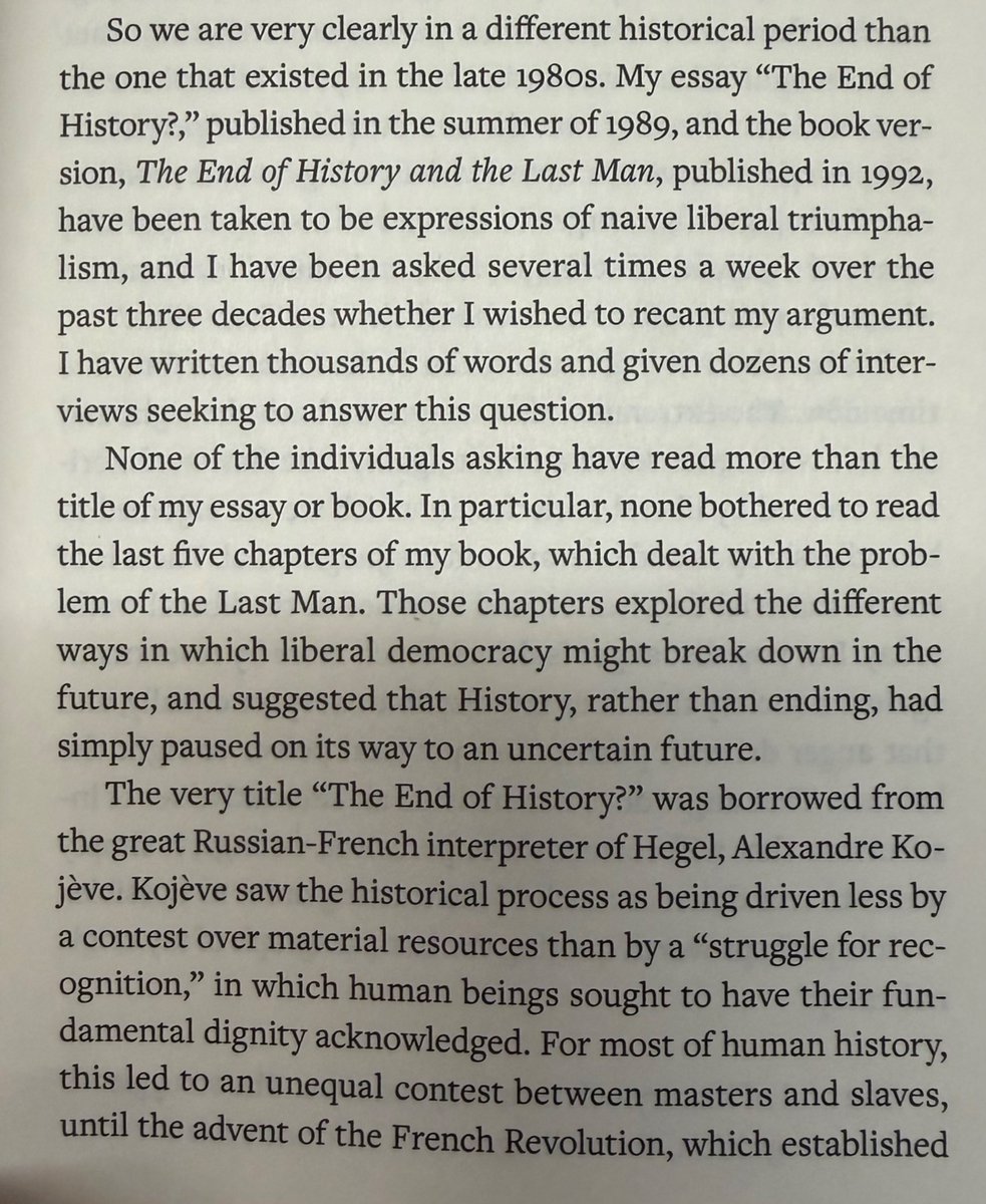 MazMHussain's tweet photo. Fukuyama says he has been asked “several times a week for the past three decades” whether he regrets his famous End of History book by people who haven’t read it. Brutal: https://t.co/EviSeCUYw2