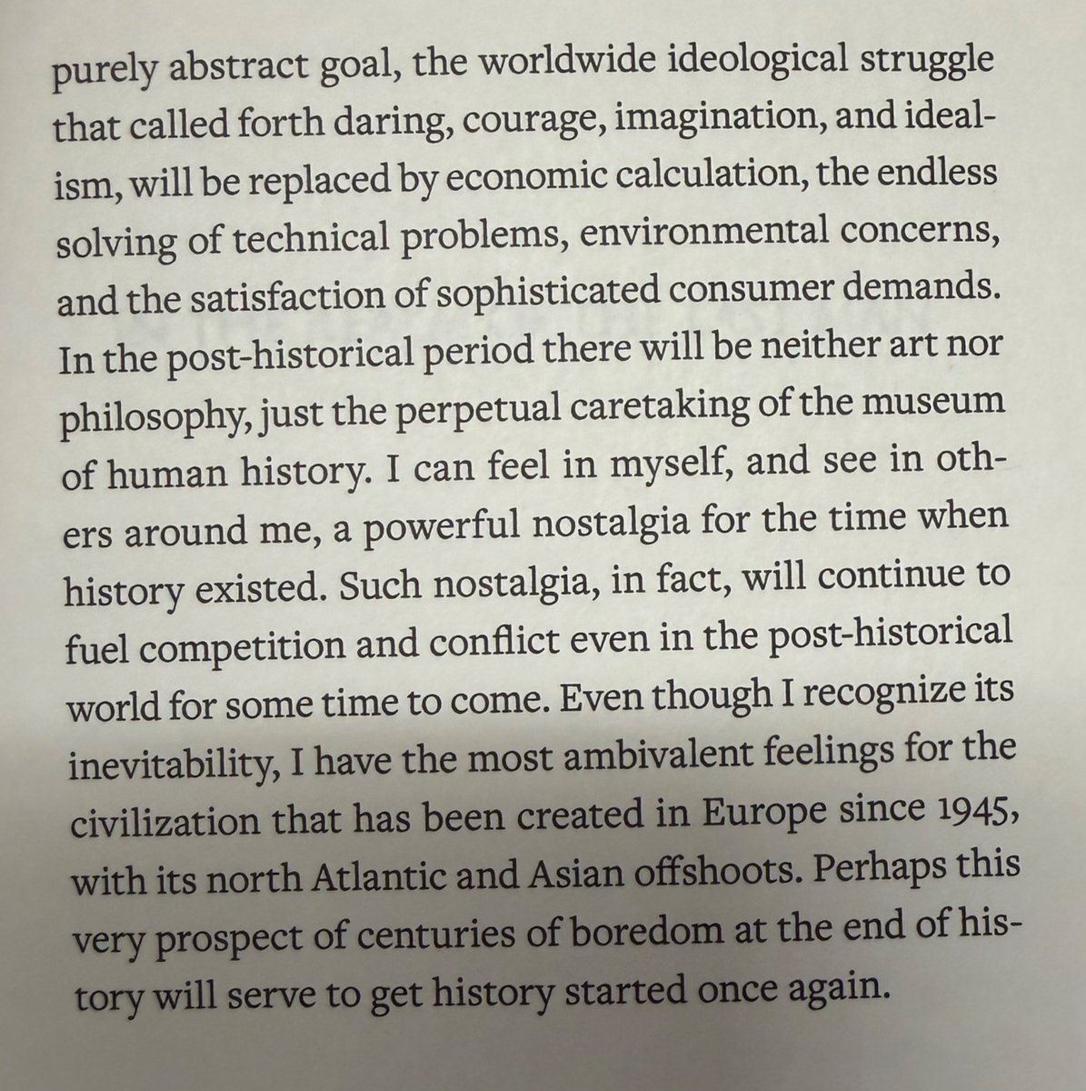 MazMHussain's tweet photo. Fukuyama says he has been asked “several times a week for the past three decades” whether he regrets his famous End of History book by people who haven’t read it. Brutal: https://t.co/EviSeCUYw2