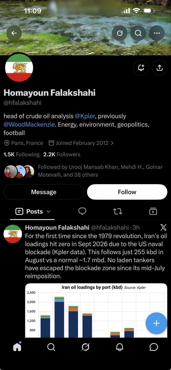 BrettErickson28's tweet photo. Uhhhhh the Head of Crude Oil Analysis at Kpler has a Lion and Sun flag for his Twitter?

I don’t use this to discount Kpler’s data, I’ve found them personally to be very reliable and cross-corroborated with other industry experts but…

If someone wanted to point at manipulated oil data… Kpler made that VERY easy…